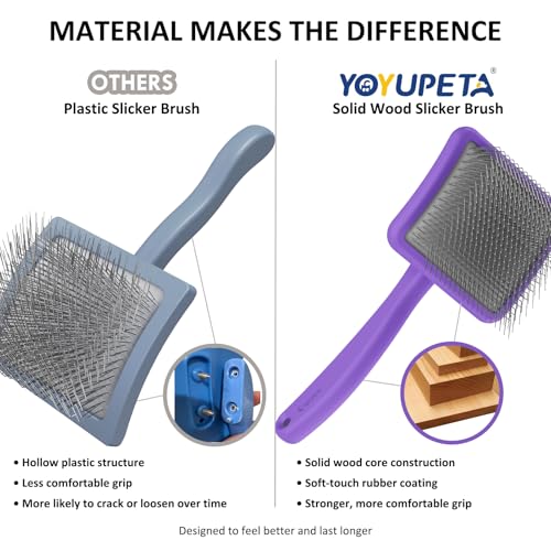 Large Slicker Brush, 2Pc Doodle Grooming Kit with Comb,Purple | With two leather protective covers; ideal for Poodles, Labradoodles; extra long pin; premium wooden handle; removes mats. - color: Purple