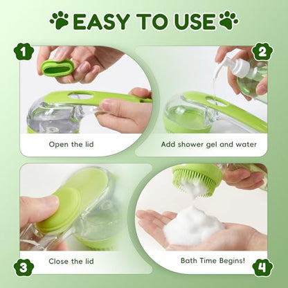 2025 Upgrade Edition Pet Bathing & Grooming Brush, 2-in-1 Shampoo Dispenser & Massage Brush for Dogs and Cats, Suitable for All Coat Types (Green Brush)