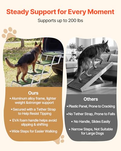 VEVOR Dog Stairs for Car, 4 Steps Extra Wide Foldable Dog Ramp for Large Dogs with Non-Slip Surface, Portable Lightweight Pet Stairs Ladder for Car, SUV, Truck, High Bed, Sofa, Support up to 200 lbs - size: 4 Steps(Grass-like)