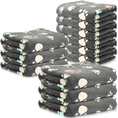 Tegeme 12 Pcs Pet Blankets 41 x 30 Inch Soft Fluffy Fleece Dog Cat Warm Paw Print Pattern Blankets Flannel Throw for Pets Dog Puppy Cat(Gray) - color: Gray, size: 41 x 30 Inch