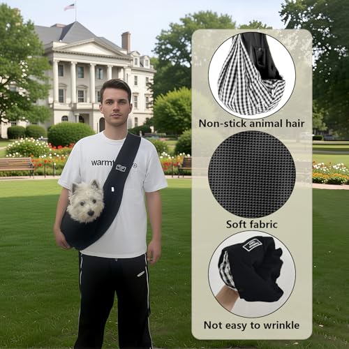 Dog Slings for Small Dogs,Soft and Breathable Waffle Fabric,Puppy Essentials,Reversible Dog Sling with Organizer Pocket,Suitable for Small Dogs and Cats,Black - color: black