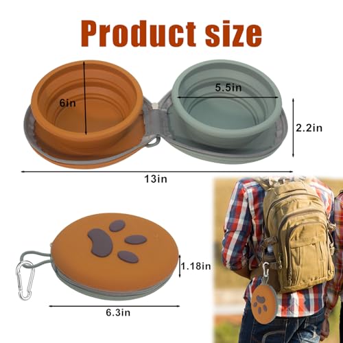 Collapsible Dog Bowl 2-in-1 Travel Portable Silicone Carabiner,Green Brown - color: A-green brown