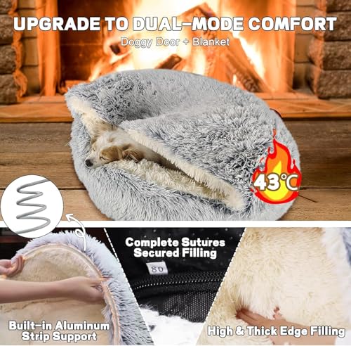 YUDANSI Dog Beds Medium Size Dogs - Calming and Deluxe Plush Dogs cave Bed Removable and Washable with Zipper Cave Beds Medium Dog Cat Bed 32x32Inch, Built-in Support, Stable and Not Collapsing - color: Grey-80cm