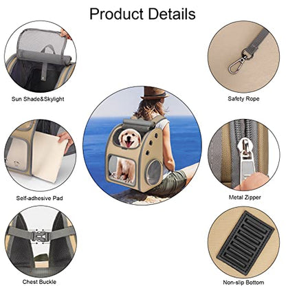 Expandable Cat Backpack Carrier for Cats & Small Dogs Up to 18 lbs | Portable Pet Travel Carrier, Super Ventilated Design, Airline Approved, Ideal for Traveling/Hiking/Camping, Khaki - color: Khaki-Standard