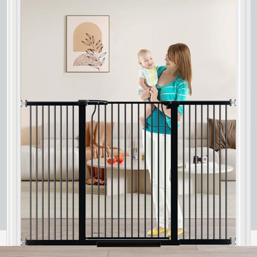 Fairy Baby 40.5" Extra Tall Baby Gate Pressure Mounted, 60.3"-65.7" Extra Wide Dog Gate Indoor for the House Doorway, Metal Safety Child Gate for Kids, Auto Close Swing Pet Gate for Stairs, Black - color: Black, size: 60.3"-65.7"