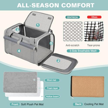 Soft Cat Carrier for Pets Up to 20 Lbs, Collapsible Cat Carrier Bag with Privacy Curtains, Airline Approved Small Pet Carrier for Small Medium Cats Dogs Puppy, Washable Soft Pet Travel Bag Dog Carrier - color: Gray