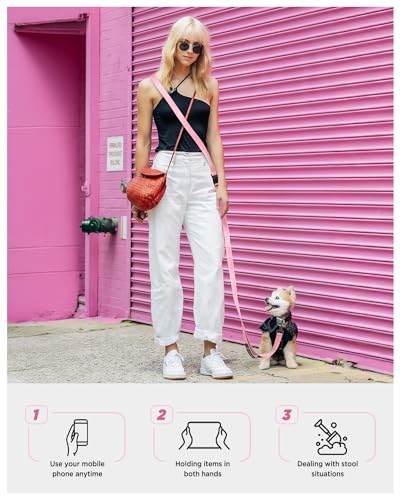 Hands Free Dog Leash, 5.9-8.2ft Multifunctional Crossbody Rope with Explosion-Proof Handle and Adjustable Training Hands Free Leash for Medium Dogs Walking,Light Pink - color: Light Pink