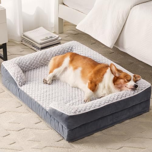 LEXTRO Orthopedic Dog Bed for Medium Dogs, Egg Crate Foam Bed for Medium Dogs, Equipped with Removable Waterproof Pillow Cover and Anti-Slip Bottom, Pet Bed - color: Deep Grey, size: 28"L x 23"W x 6.5"Th