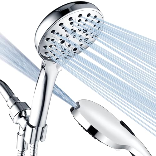 BRIGHT SHOWERS High Pressure Shower Head with Handheld, 9 Spray Settings Showerhead Built in Power Wash to Clean Tub and Pets, Extra Long 69" Hose, Adjustable Bracket, Chrome - color: Chrome, style: 1.8 GPM | 9 Modes