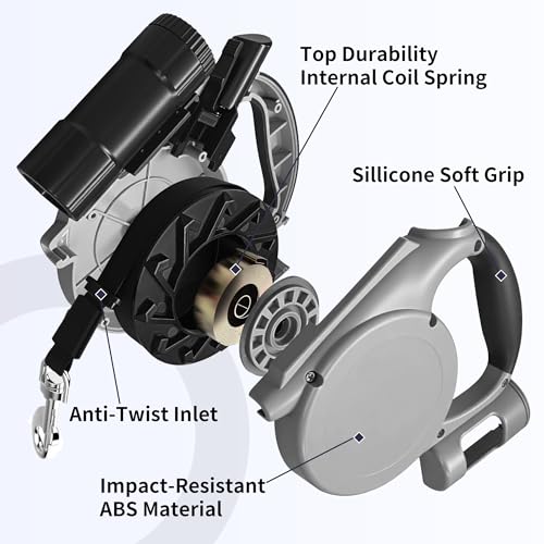 Retractable Dog Leash for Medium & Small Dogs - 16.4 Ft Pet Leash with Detachable LED Flashlight, Poop Bag Dispenser, Ergonomic Handle(Gray)