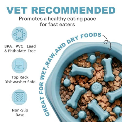 Slow Feeder Dog Bowls Anti Gulping Reduces Gastric Burden Prevents Bloat and Digestive Issues Safe Durable Material Easy to Clean Puppy Slow Feeder Bowl for Healthy Eating Excess Energy Management - color: Blue