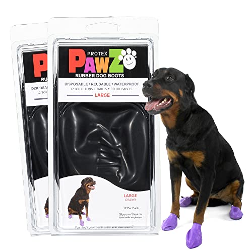 PawZ Rubber Dog Boots for Large Paws - All-Weather Waterproof Dog Shoes, Anti-Slip Traction for Rain, Snow, Mud & Hot Pavement - Pull-On Dog Booties, Black - Large (3"- 4") - Pack of 24 - size: L