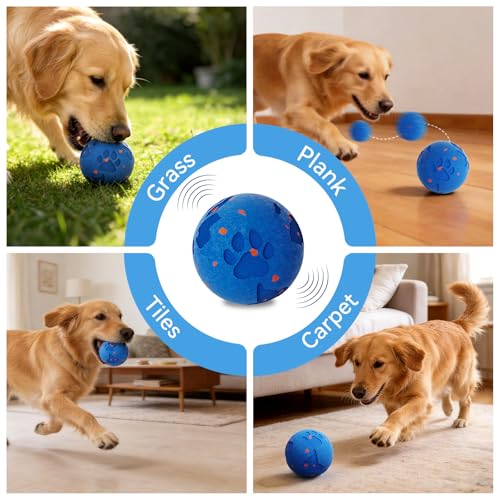 Smart Interactive Dog Toy Ball, Automatic Moving Rolling & Bouncing, Motion Activated E-TPU Dog Ball, Waterproof Chew Resistant for Medium & Large Dogs (Blue) - color: Blue