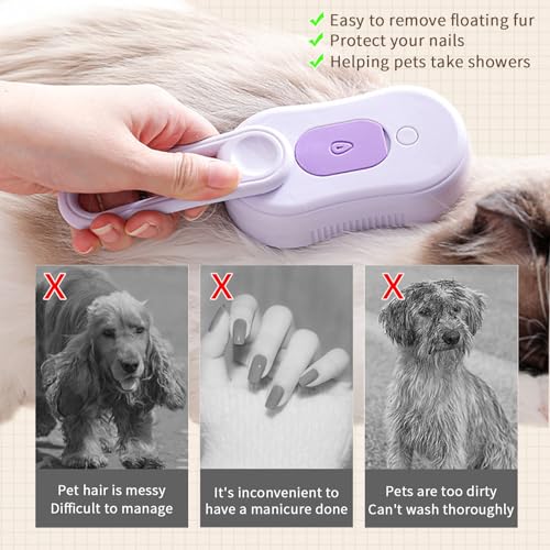 2 Pcs Pet Spray Massage Brush, Cat Hair Steam Brush for Shedding,Cleaning Pet Brush for Massage and Bathing with One Click Spray,Silicone Grooming Spray Comb with 360° Rotating Arm - color: purple+purple