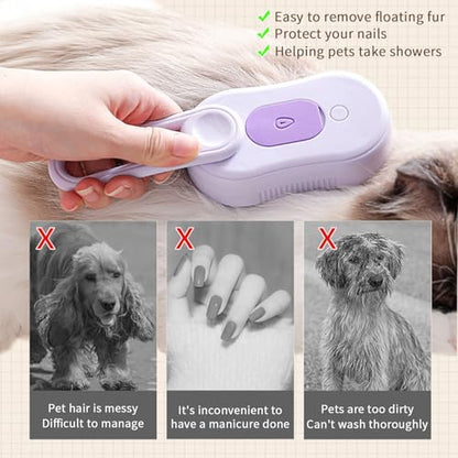 2 Pcs Pet Spray Massage Brush, Cat Hair Steam Brush for Shedding,Cleaning Pet Brush for Massage and Bathing with One Click Spray,Silicone Grooming Spray Comb with 360° Rotating Arm - color: purple+purple