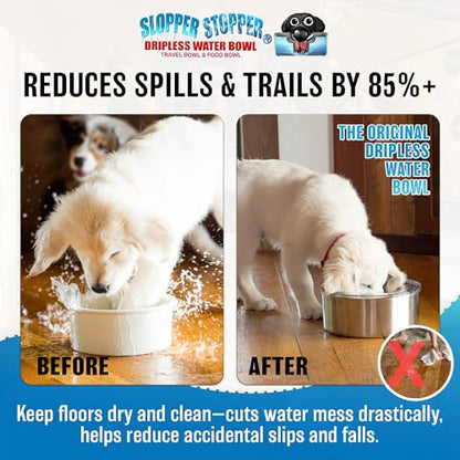 Slopper Stopper Stainless Steel Dripless Water Bowl with Tritan Plastic Lid, Holds 1 Gal, Reduces Spills & Trails Up to 85%+, Water Bowl for Mammoth Breed Dogs (131+ lbs), The Original Slobber Stopper - size: 131-200 Lbs Mammoth, style: Stainless Steel