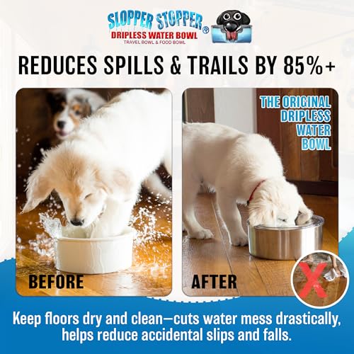 Slopper Stopper Stainless Steel Dripless Water Bowl with Tritan Plastic Lid, Holds 1 Gal, Reduces Spills & Trails Up to 85%+, Water Bowl for Giant Breed Dogs (86-130 lbs), The Original Slobber Stopper - size: 86-130 Lbs Giant, style: Stainless Steel
