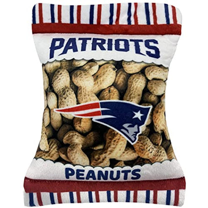 Pets First NFL New England Patriots Crinkle FINE Plush Dog & CAT Squeak Toy - Cutest Stadium Peanuts Snack Plush Toy for Dogs & Cats with Inner Squeaker & Beautiful Baseball Team Name/Logo Small - color: New England Patriots, style: STADIUM PEANUTS SNACK