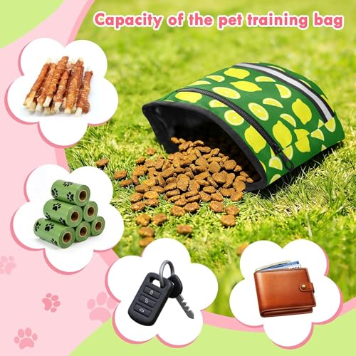 Lemon Water-Resistant Dog Treat Pouch, 3 Ways to Wear Treat Bag with Magnetic Closure & Reflective Strip, Hands-Free for Pet Training, Walking