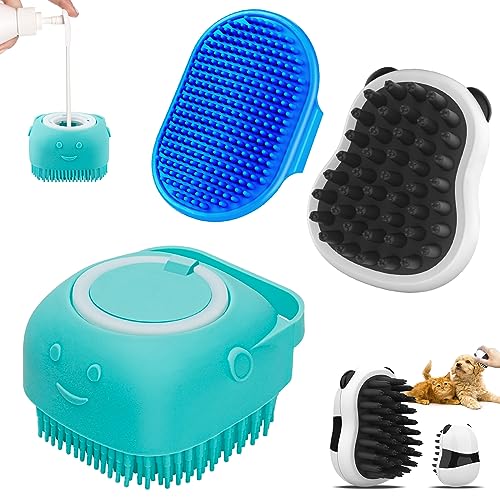 Comotech 3-in-1 Dog Grooming Brush | Adjustable Handle Shampoo Brush & Scrubber for Short & Long Haired Dogs & Cats (Blue Blue White) - color: Blue Blue White