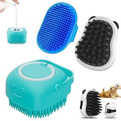 Comotech 3-in-1 Dog Grooming Brush | Adjustable Handle Shampoo Brush & Scrubber for Short & Long Haired Dogs & Cats (Blue Blue White) - color: Blue Blue White