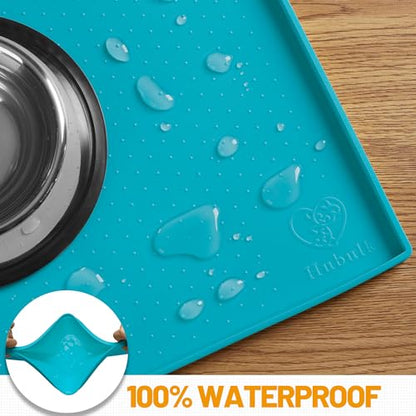 Hubulk Dog Feeding Mat,100% Waterproof BPA Free Silicone Pet Food and Water Bowl Placemat,Dishwasher, High Raised Edge to Prevent Spills,Nonslip Tray to Stop Messes on Floor (24"x16"x0.5", Teal) - color: Green(Teal), size: 24"l X 16"w