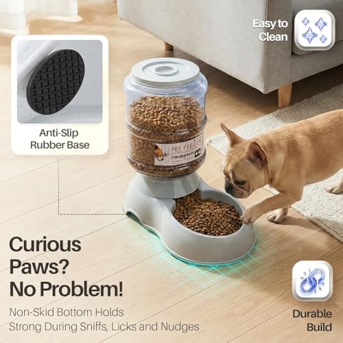 Flexzion Automatic Pet Feeder & Waterer Set of 2 Pack, Self Feeding Replenish Dog Cat Bowls, Gravity Food & Water Storage Container Fountain Jug Pet Supplies Plastic Skid Proof Rubber Feet (1 Gallon) - color: Waterer + Feeder, size: 4-6 lb Feeder (1 Gallo