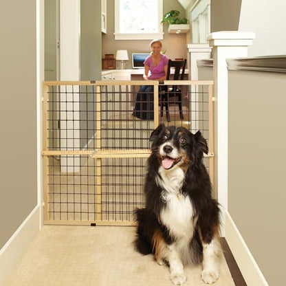 MYPET Wire Mesh Dog Gate: 29.5"-50" Wide, Pressure Mounted with No Tools; Expandable, Durable Pet Gates for Doors and Hallways, 31" Tall, Made with Sustainable Hardwood - size: 29.5"-50" Wide, 31" Tall