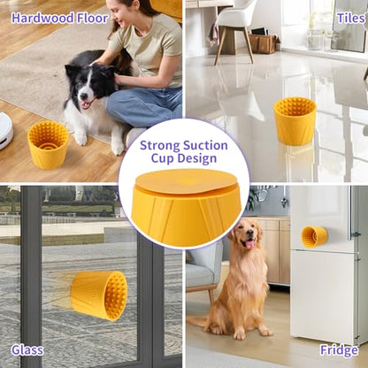 Anxiety Relief Slow Feeder Dog Lick Mat Treat Dispenser, Non-Slip Licking Bowl - Dog Enrichment Toys for Small, Medium & Large Breeds, BPA Free Silicone (Yellow, M-L) - color: Yellow, size: M-L