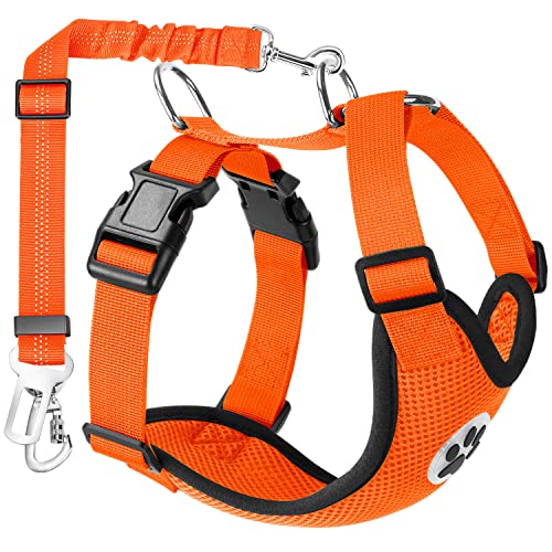 Lukovee Dog Car Harness Seat Belt, Adjustable Mesh Breathable Vest with Elastic Bungee Tether, Soft Padded 2-in-1 Safety Car Harness Seatbelt for Small Medium Large Dogs (Orange,XS) - color: ·Orange, size: X-Small