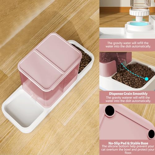 Yummy Sam Automatic Small Pet Feeder and Water Dispenser, 2 in 1 Gravity Cat Auto Pet Feeder and Waterer Set Feeder Dish for Small Medium Pets Dog Puppy Kitten (Pink) - color: Pink