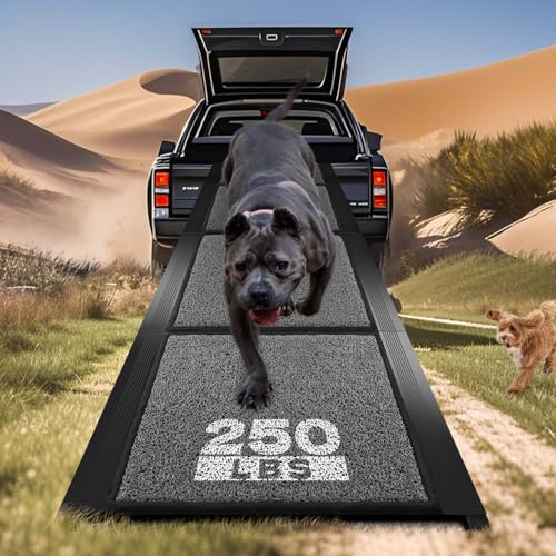 Dog Ramp for Car, Pawlify 71" x 17.3" Dog Ramps for Large Dogs with Anti-Pinch Handle and Anti-Slip Rug Surface, Folding Dog Ramp Up to 250LBS, Portable Dogs Car Ramp for SUV, Trucks - size: 71" L x 17.3" W