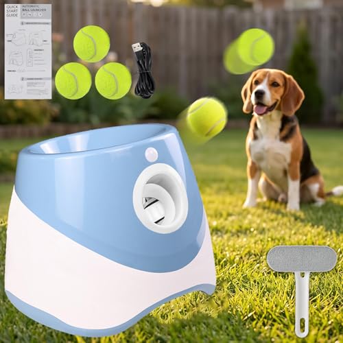 Automatic Ball Launcher for Dogs with 3 Balls, Auto/Manual Modes, 3 Launching Adjustable Distances 10-30ft Ball Thrower for Dogs, Interactive Fetch Machine for Small Medium Dog Indoor/Outdoor Play (D) - color: D