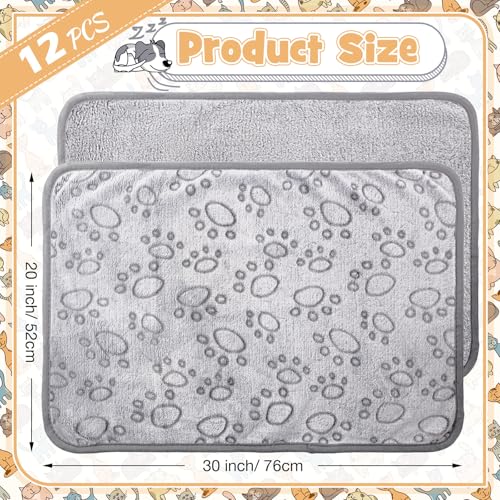 Tegeme 12 Pcs Pet Blankets 30 x 20 Inch Soft Fluffy Fleece Dog Cat Warm Paw Print Pattern Blankets Flannel Throw for Pets Dog Puppy Cat(Gray) - color: Gray, size: 30 x 20 Inch