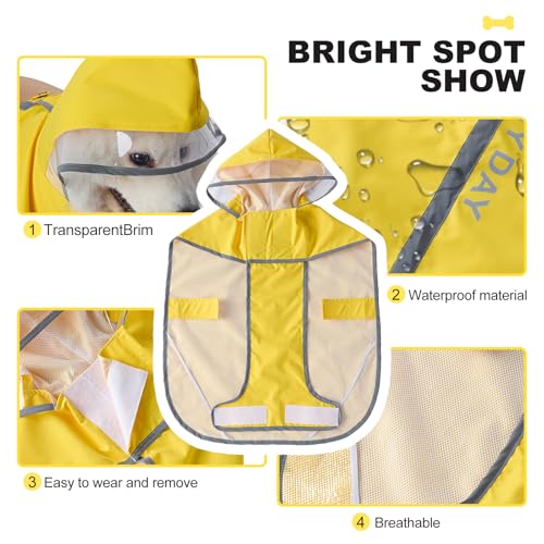 Dog Raincoat Adjustable Pet Waterproof Clothes Lightweight Rain Jacket Poncho Hoodies with Strip Reflective (Yellow, Medium) - color: Yellow, size: Medium