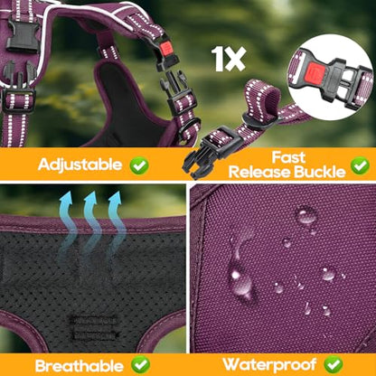 Timos Dog Harness Small Sized, No Pull Pet Harness with Neck Lockable Snap, No Choke Front Clip Reflective Vest, Adjustable Metal Rings 3 Buckles, Easy Control Handle for Small Dogs Grape Purple S - color: Lock Grape Purple, size: Small (Pack of 1)