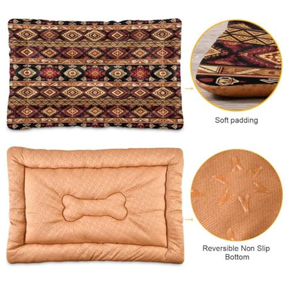 Tribal Stripe Pattern Pet Bed Mat for Dogs and Cats, Soft Washable Crate Pad with Non-Slip Bottom, Cozy Bed Cushion for Small Medium Large Pets, 18x24 Inch - size: Small