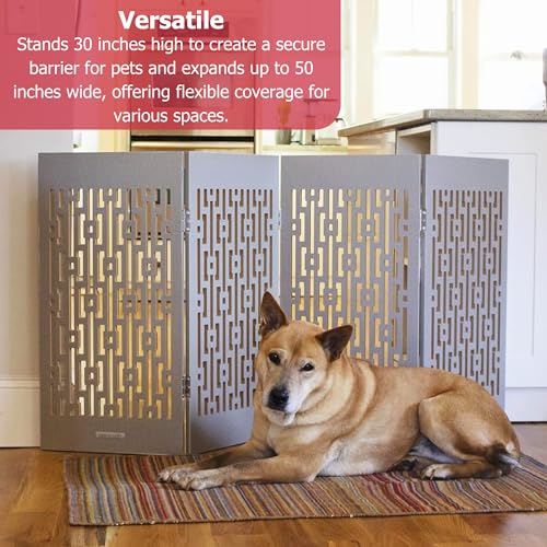 Cardinal Gates Decorative Wooden Freestanding Pet Gate - 4 Panel 15" W x 30" H - Expandable Indoor Barrier for Small/Medium Pets - Portable Puppy Gate - Great for Hallways and Doors - White Starburst