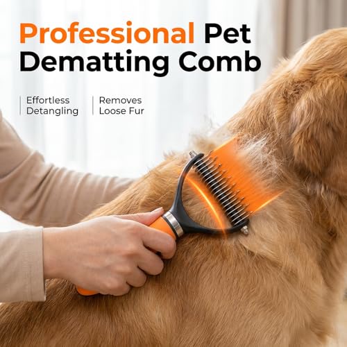 Double-Sided Self-Cleaning Pet Grooming Brush,2026 New Ergonomic Undercoat Rake,Gentle Detangler Brush for Long Thick Pet Hair,Professional Grooming Tool (Green-19Teeth/19Teeth*2) - color: Green-19Teeth/19Teeth*2