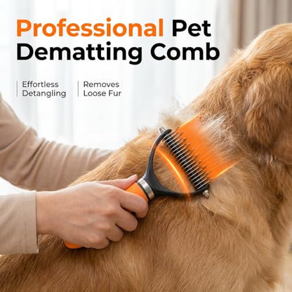 Double-Sided Self-Cleaning Pet Grooming Brush,2026 New Ergonomic Undercoat Rake,Gentle Detangler Brush for Long Thick Pet Hair,Professional Grooming Tool (Orange-19Teeth/19Teeth*2) - color: Orange-19Teeth/19Teeth*2
