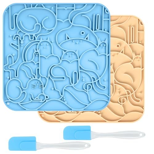 Lick Mat for Dogs,Lick Pads for Cats with Suction Cups- Large&Small Pet Anxiety Relief, Slow Feeder Dog Bowls, Bathing, Grooming and Training -2PCS Packing (Blue+Yellow, Small) - color: BLUE+YELLOW, size: Small