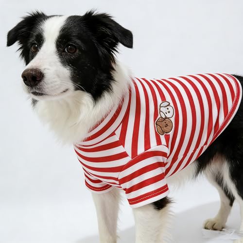 Turtleneck Dog Shirt Cute Doggie Embroidery Super Soft Dog Sweatshirt Stretchy Striped Puppy Pullover for Cats Small Medium Large Dogs (Red Striped, 6X-Large) - color: Red Striped, size: 6X-Large