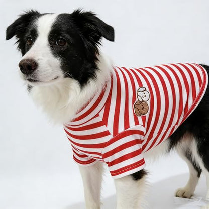Turtleneck Dog Shirt Cute Doggie Embroidery Super Soft Dog Sweatshirt Stretchy Striped Puppy Pullover for Cats Small Medium Large Dogs (Red Striped, 6X-Large) - color: Red Striped, size: 6X-Large