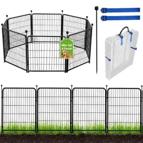 ADAVIN 48 in(H) Garden Fence Panels, 8 Panels Total 17.7 Ft(L), Heavy Duty Iron Metal Animal Barrier Fence, Fencing for Flowers Beds, Camping Fence, No Dig Garden Border Fencing for Yard（No Gate） - size: 8panels-48in(H)×17.7ft(L) no door