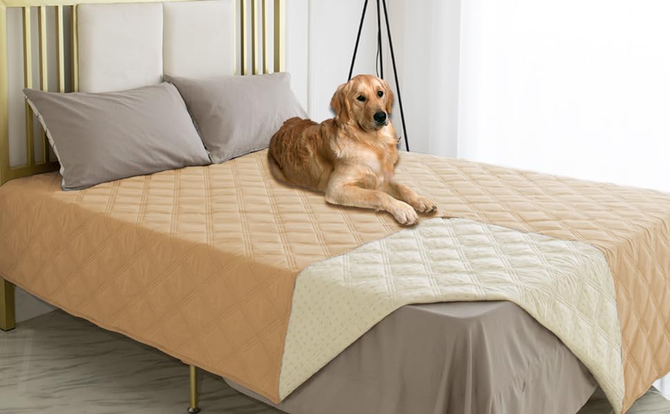 Ameritex Waterproof Dog Bed Cover Pet Blanket with Anti-Slip Back for Furniture Bed Couch Sofa - color: Sand, size: 30x53 Inch (Pack of 1)