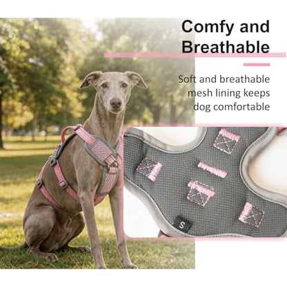 ThinkPet Flexfit 3-Strap Escape Proof Dog Harness, No Pull Front Clip 2-in-1 Vest with Control Handle, 360° Reflective Breathable Adjustable Harness for Greyhound Whippet Vizsla, Large, Pink - color: Pink, size: Large
