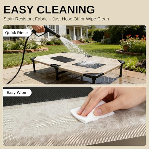 Elevated Dog Bed for Large Dogs, Cooling Mesh Raised Pet Cot with Waterproof 1680D Oxford Cover, Anti-Static Easy Clean Washable Cover, Heavy Duty Steel Frame, Non-Slip (Beige, 46"L x 29"W x 7.5"Th) - color: Beige