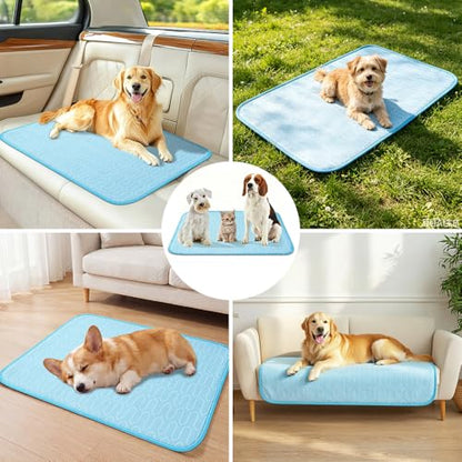 Quimoy Dog Cooling Mat 38"x28", Waterproof Pet Cooling Pad | Dog Cooling Pad with Chill Cold Fiber(Q-Max>0.4), Non-Slip Washable Summer Coolings Mat for Medium Dogs - size: 38”x28”