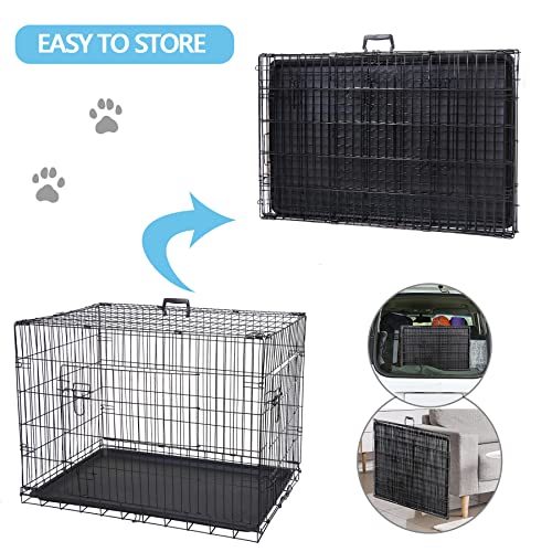 Portable Pet Crate 36 Inch Dog Crate for Medium Dogs Foldable Double Door Metal Frame Kennel Cage with Handle and Removable Proof Tray for Indoor & Outdoor Travel Use