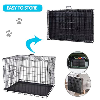 Portable Pet Crate 36 Inch Dog Crate for Medium Dogs Foldable Double Door Metal Frame Kennel Cage with Handle and Removable Proof Tray for Indoor & Outdoor Travel Use